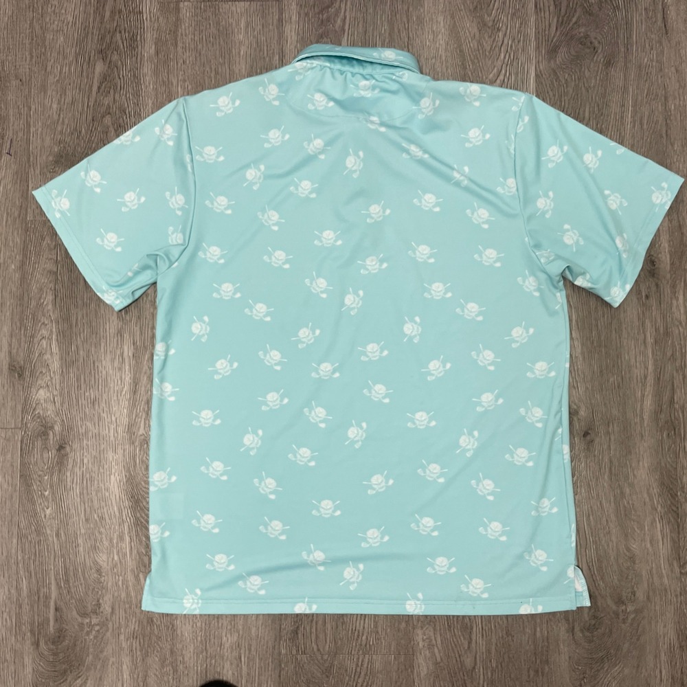 Tattoo Golf Polo Shirt Mens Large Blue Skull Crossbones Lucky 13 Performance